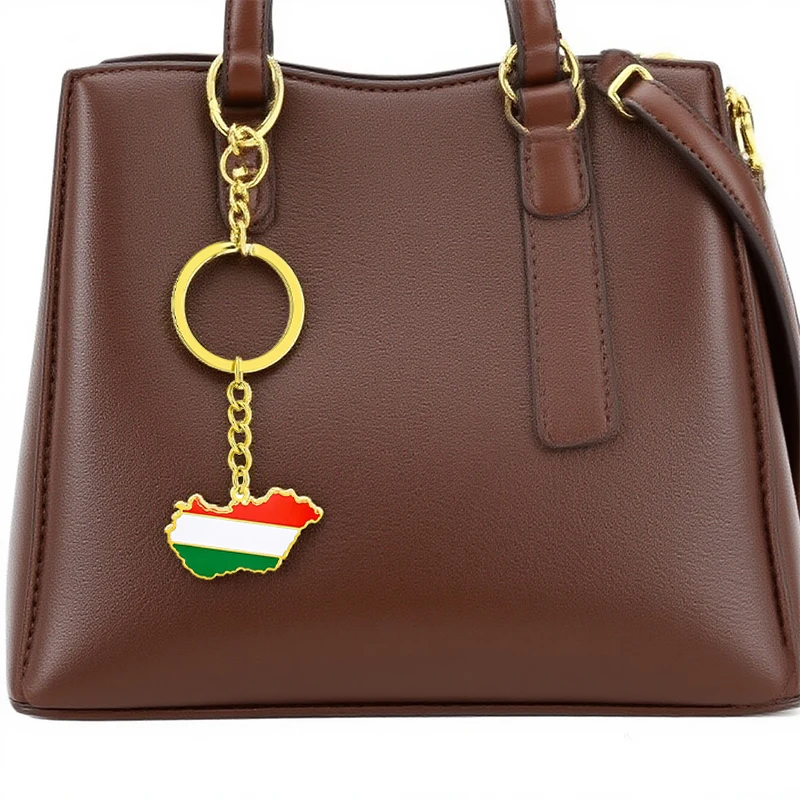 سلسلة مفاتيح جديدة من الفولاذ المقاوم للصدأ للأزواج، طراز عرقي، غراء بالتنقيط، خريطة المجر، العلم الوطني، زخرفة سلسلة المفاتيح #2