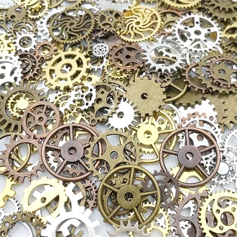 Randomly Mix 30g/50g 4 Colors Mix Size Metal Mechanical Steampunk Cogs Gear Charms Pendants For DIY Jewelry Making Accessories