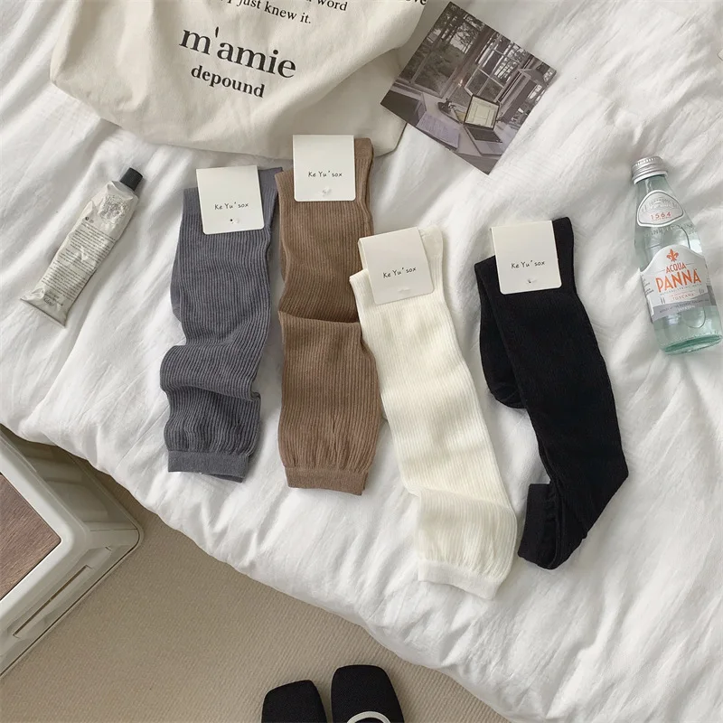 Весенние-и-летние-женские-ворсовые-носки-однотонные-тонкие-носки-до-середины-икры-длинные-спортивные-носки-трубы