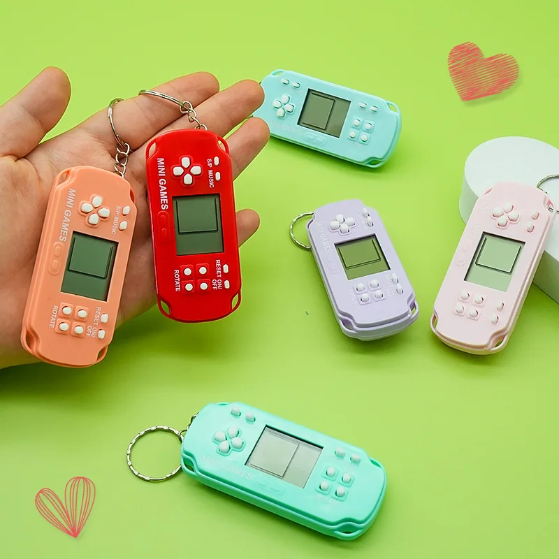 Брелок для видеоигр, мини-портативная игровая консоль, рюкзак, брелок, синяя игровая консоль в стиле ретро с брелоком-колокольчиками