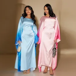 Butterfly Abaya Inner Belt Muslim Party Dress Summer Gradient Satin Abayas for Women Dubai Turkey Islamic Outfit Eid Kaftan Robe