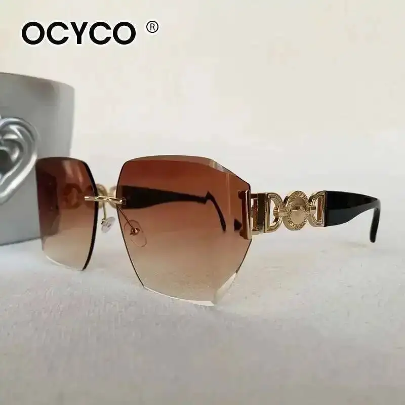 

2025 New Curved Lens Square Sunglasses Women Men Big Frame Luxury Brand Punk Sun Glasses Trendy Rimless Eyewear Shades UV400