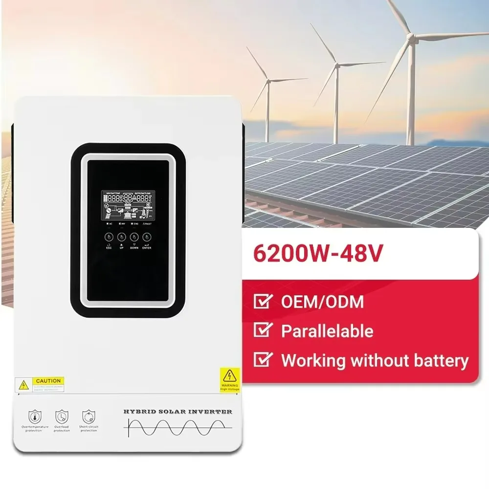 6200W pure sine wave hybrid grid-connected DC/AC inverter, solar MPPT 500V 48V single-phase AC output 94% efficiency