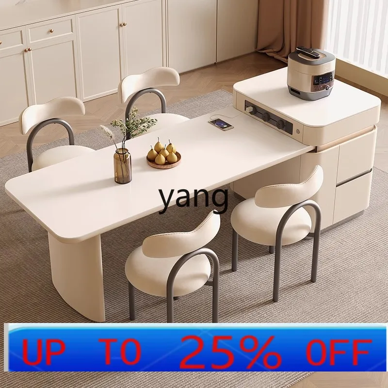 LTT retractable household rock slab dining table cream wind multi-functional storage guide table