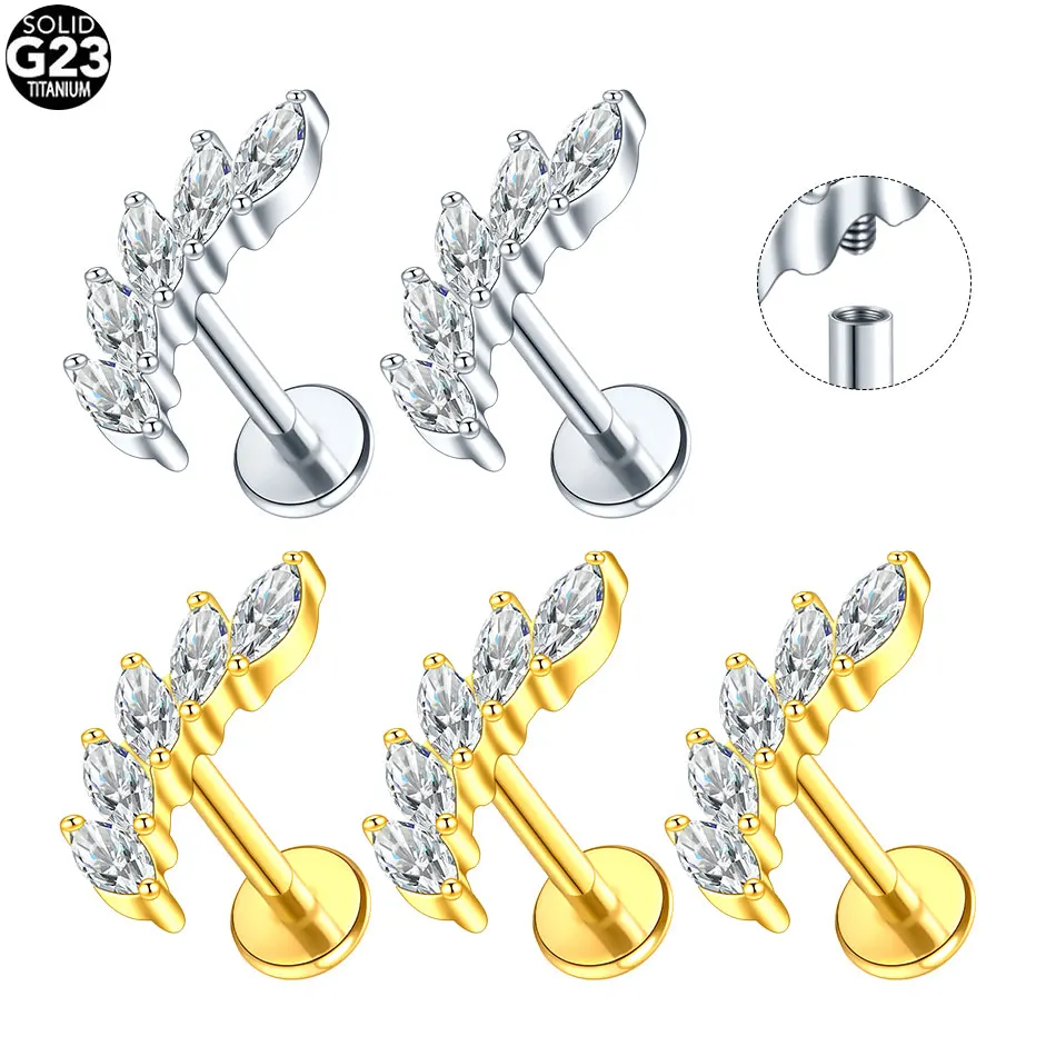 1/5PCS Titanium Zircon Labret Tragus Stud Earrings 16G CZ Crystal Monroe Helix Cartilage Conch Medusa Lip Body Piercing Jewelry