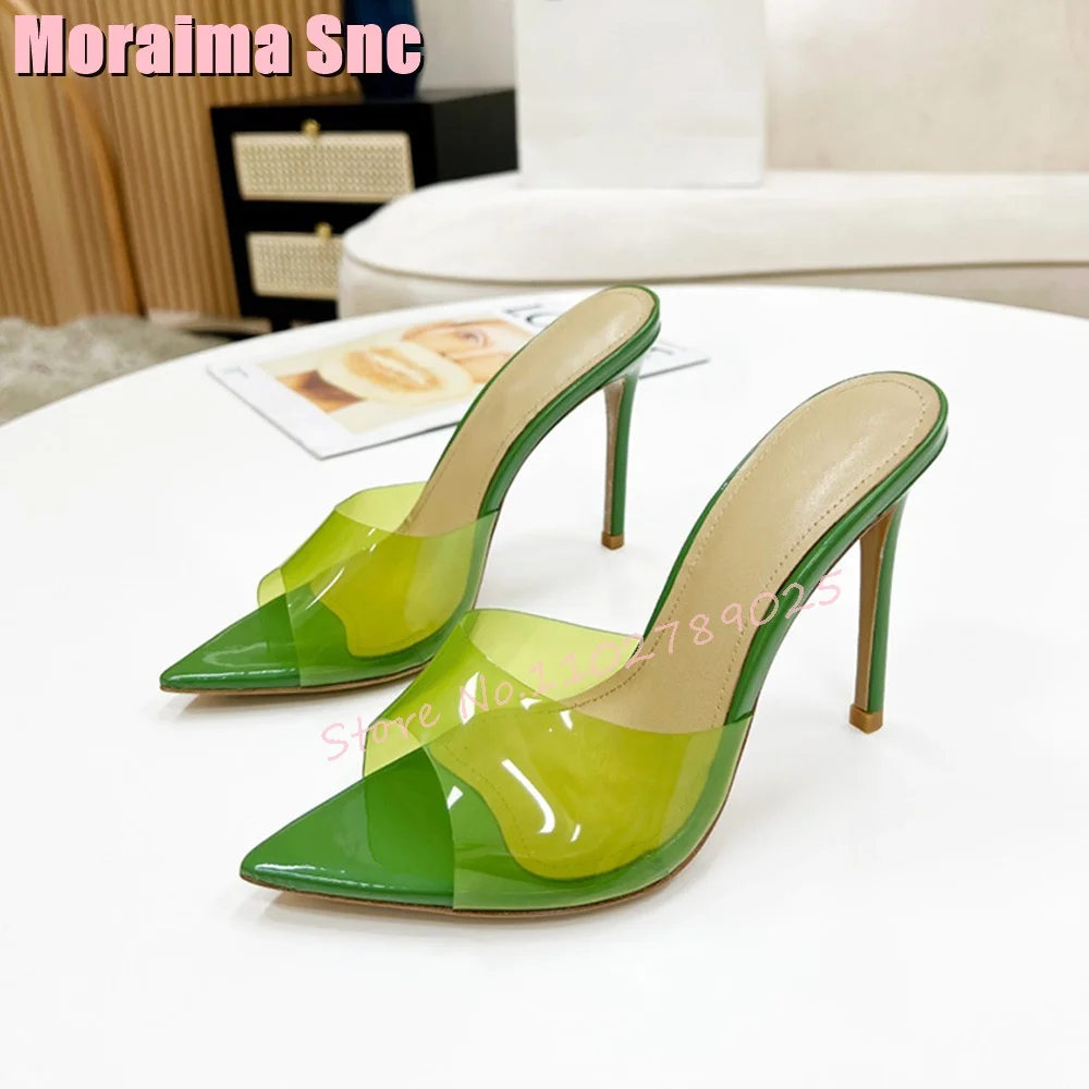 Clear Pvc Pointed Toe Slippers Stiletto High Heel Slip On Sexy Concise Style Women Shoes Summer Slides 2023, Moda Nowości