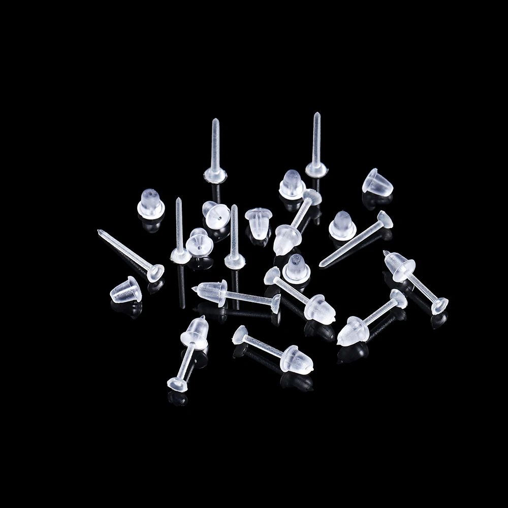 50-200Pcs 3mm Invisible Plastic Soft Silicone Rubber Earring Base Pins Stud Earring Piercing Retainer for DIY Earring Findings