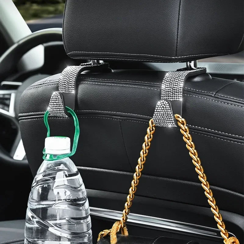 Car Headrest Hook Organizer Rhinestone Universal Auto Seat Back Storage Hooks Bracket Holder Car Interior Accessories