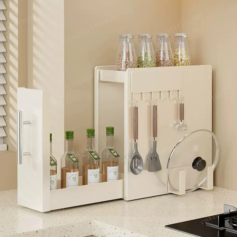 Countertop Pull-out Storage Rack, Narrow Dustproof Wrought Iron Rack, Seasoning Finishing