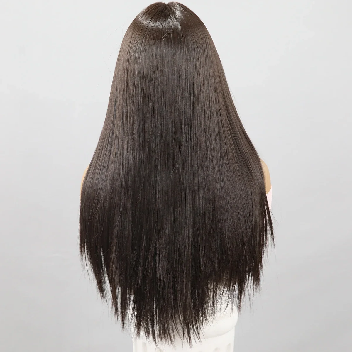 Renda rambut palsu lembut coklat tua Wig depan 26 "Panjang sutra lurus kepadatan 180 untuk wanita dengan rambut bayi tanpa lem sintetis preplect harian