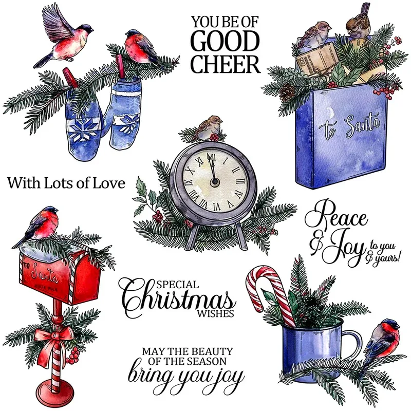 

Merry Christmas Birds and Leaves Clear Stamps DIY Scrapbooking Supplies Silicone Stamps for Card Making Albums Decor