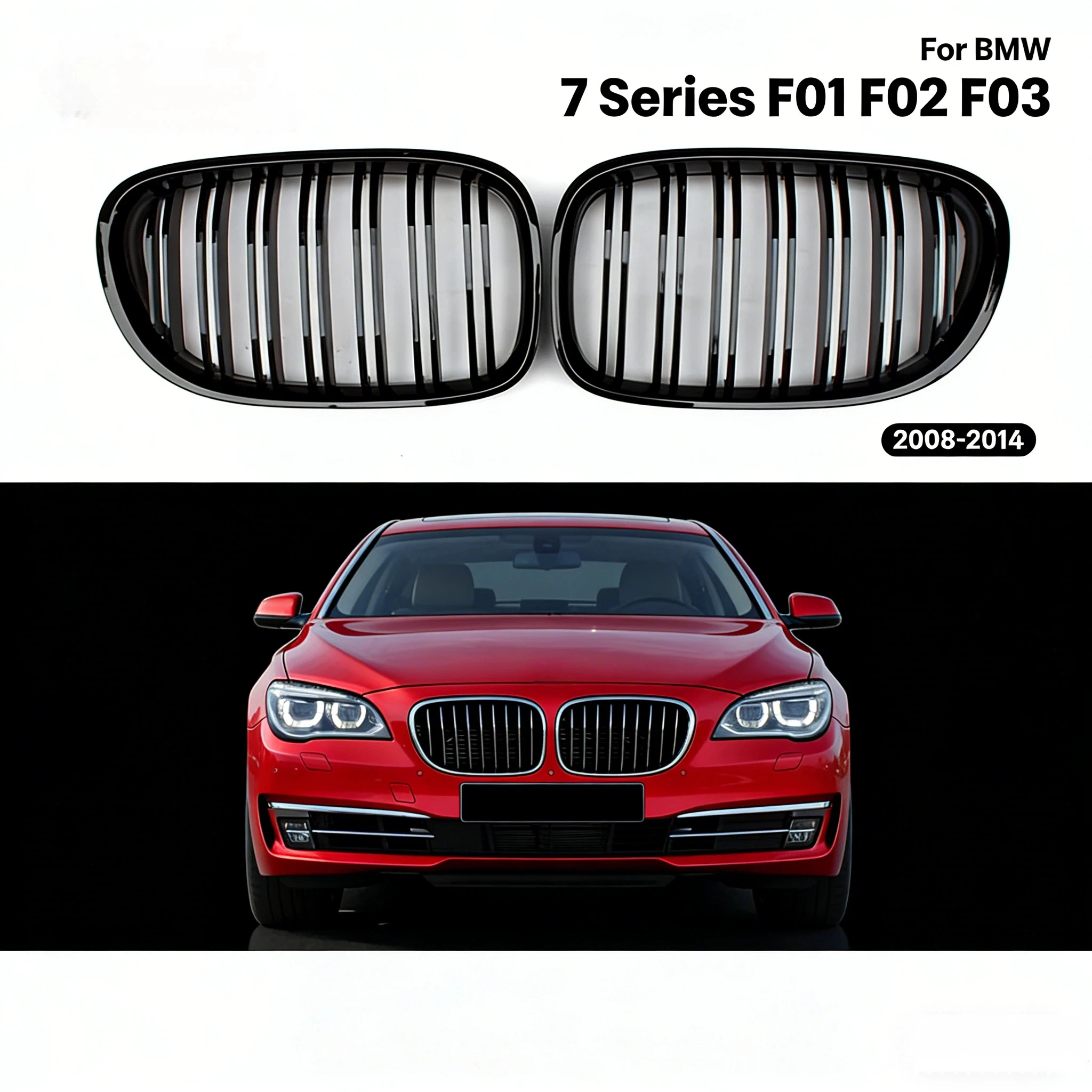 

Передняя решетка бампера для BMW 7 серии F01 F02 F03 2008-2014, глянцевая черная решетка с двойной планкой, аксессуары для капота