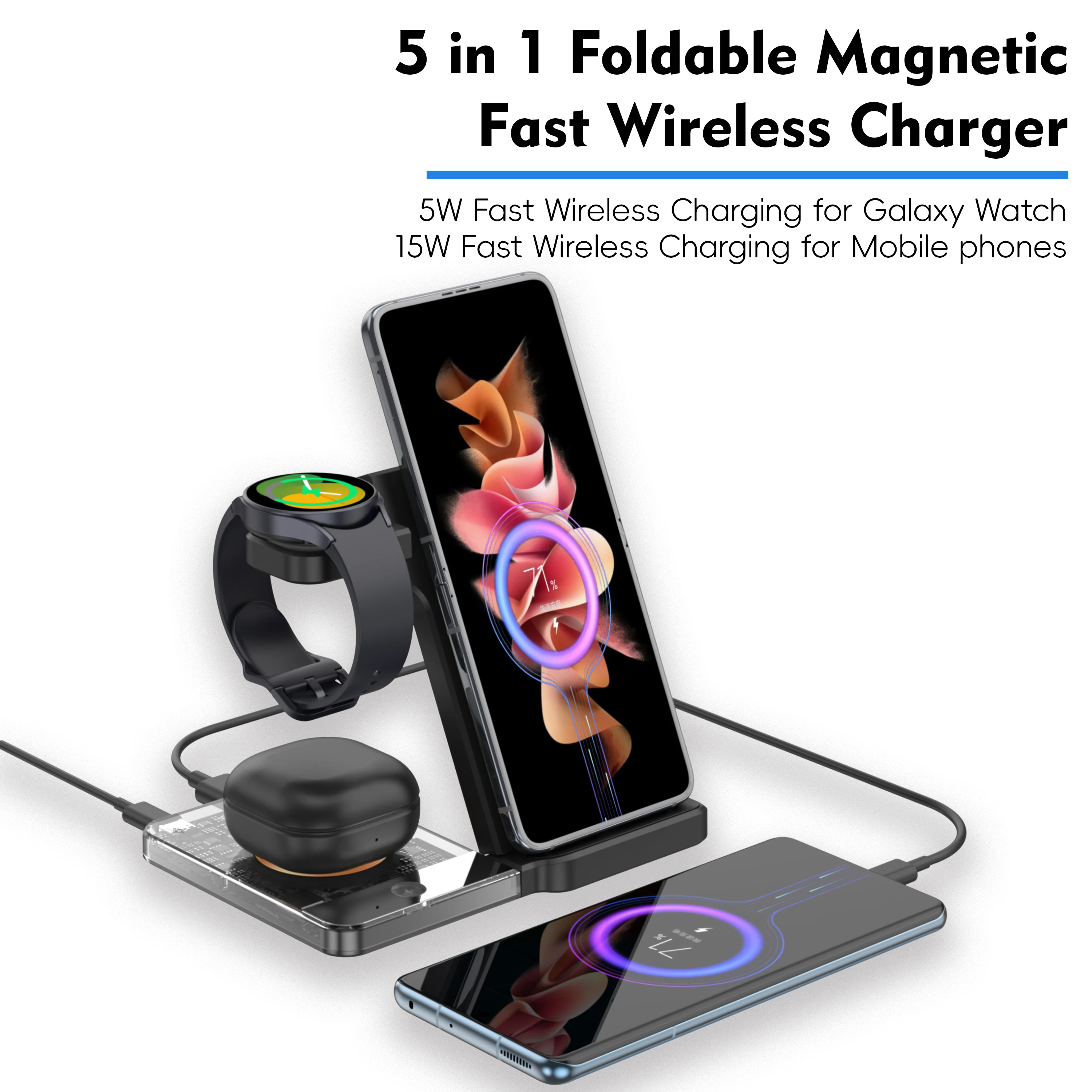 

AVXRUA Foldable fast Wireless Charger For foldable Phone Galaxy Watch AirPods iPhone Portable Travel Charger with light