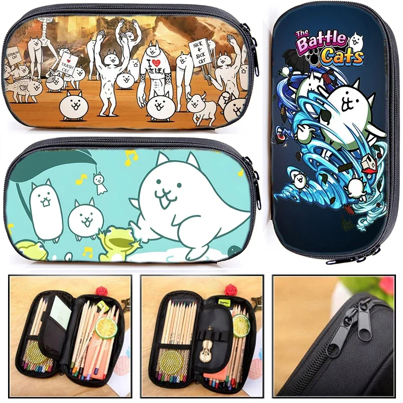 3D The Battle Cats Pencil Case Kids Cartoon Pencil Bag Cosmetic Cases Multifunction School Supplies Stationery Bag Pen Bag Gift