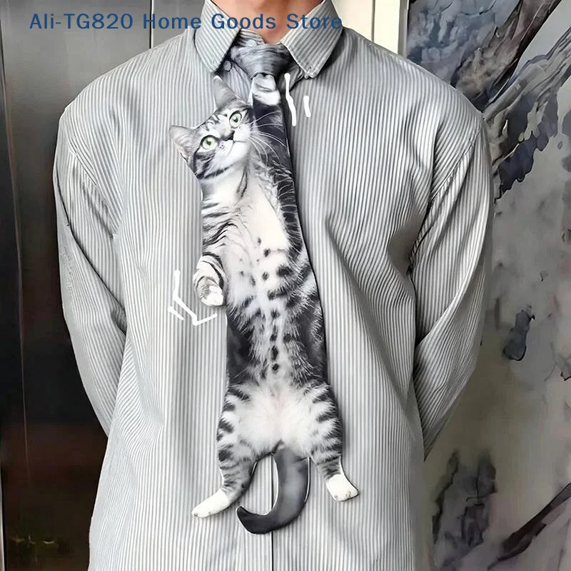 [TG820]3D Cat Cat-shaped Unisex's Tie Creative Animal Pattern Kitten Necktie Satin Fabric Lifelike Neck Tie For Wedding Party