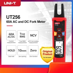 UNI-T 60A AC DC medidor de horquilla de corriente UT256 valores eficaces verdaderos pinza amperimétrica amperímetro Digital prueba NCV