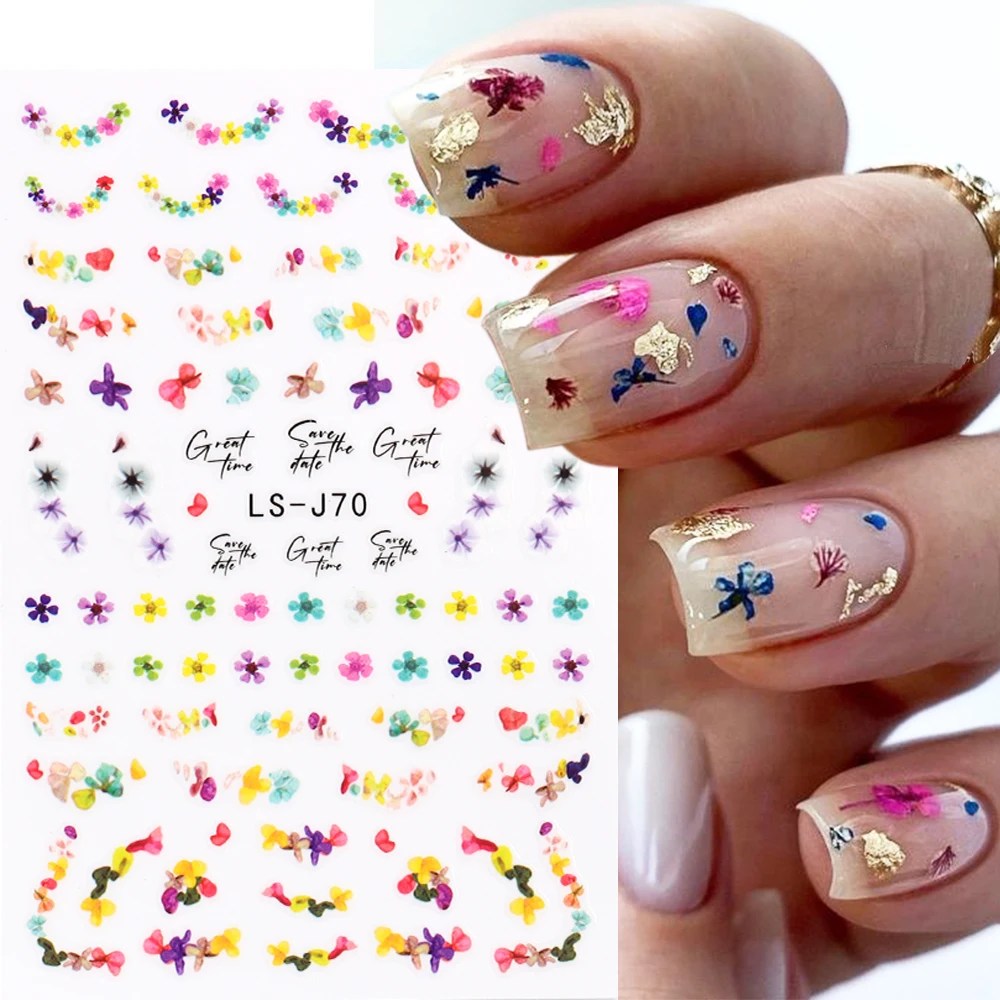 3D Colorful Flowers Stickers Simple Floral Nail Art Decals Summer Nail Decoration Leaf Tulips Lavender Sliders Manicure GLLS-J70