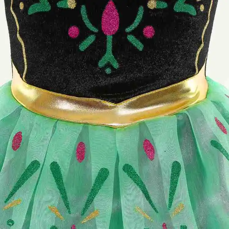 Snow Queen Illuminating  Anna Princess Ball Gown Fancy Green Floral Dress Halloween Glowing Anna Costume Birthday Elsa Party view 5