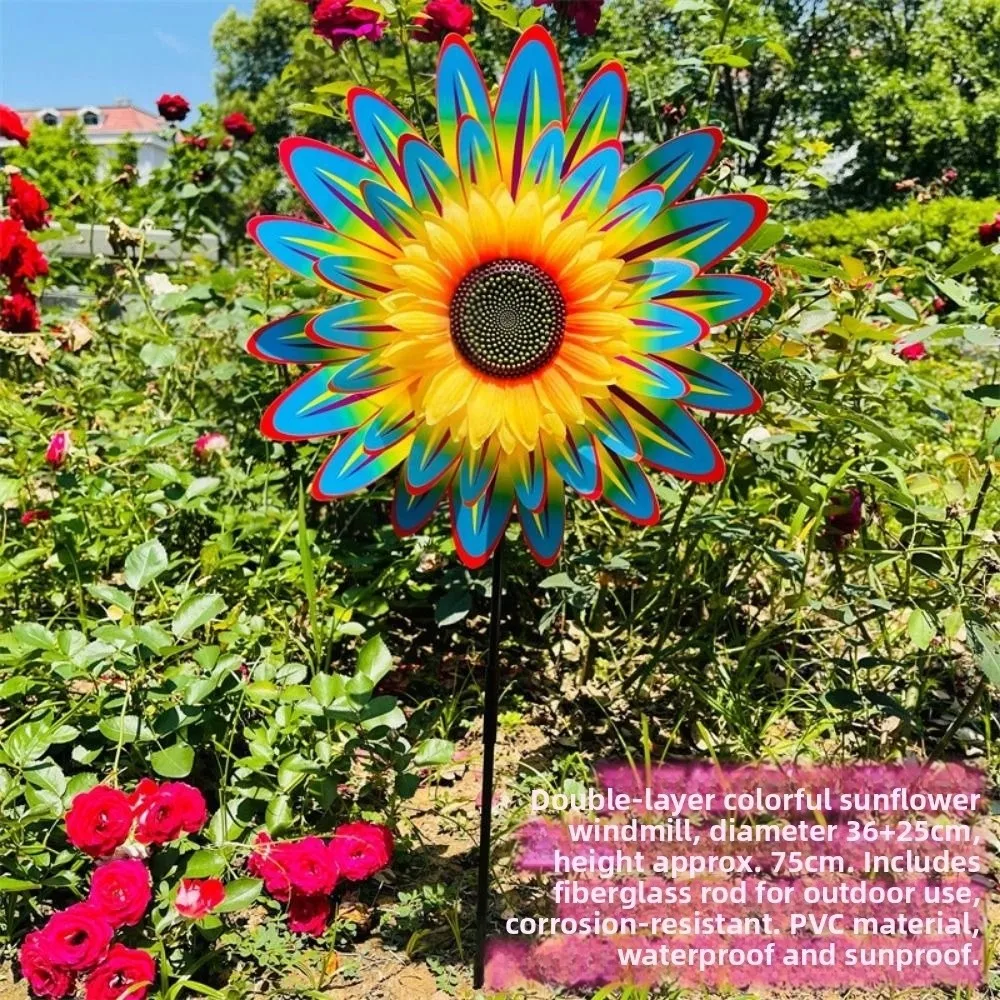 Nuevo Molino de viento de girasol multiestilo, PVC de diámetro 36cm, girasol giratorio para jardín, patio, Spinner de viento, decoración para pícnic y fiestas al aire libre