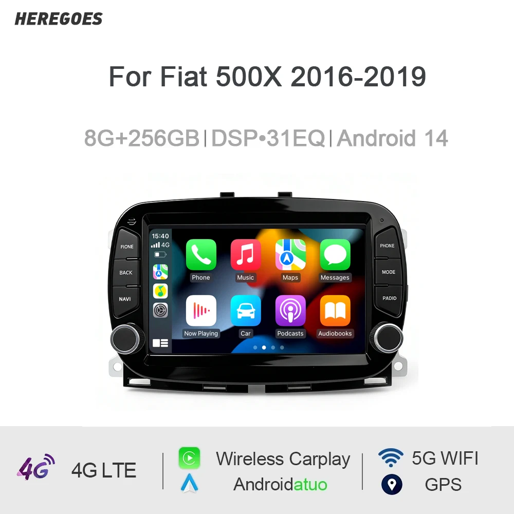 DSP CarPlay 7' Android 15.0 8 Core 12GB RAM 256GB ROM Car Player GPS Autoradio Multimedia Car Radio For Fiat 500X 2016-2019