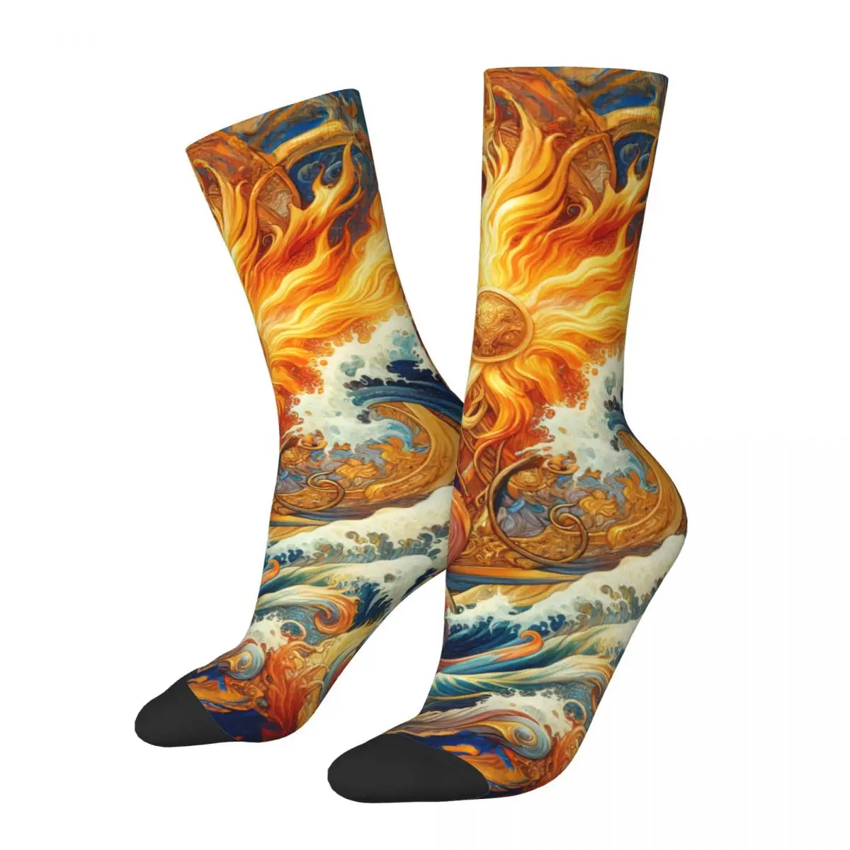 Colorful Waves Golden Sun Sock stampato uomo poliestere