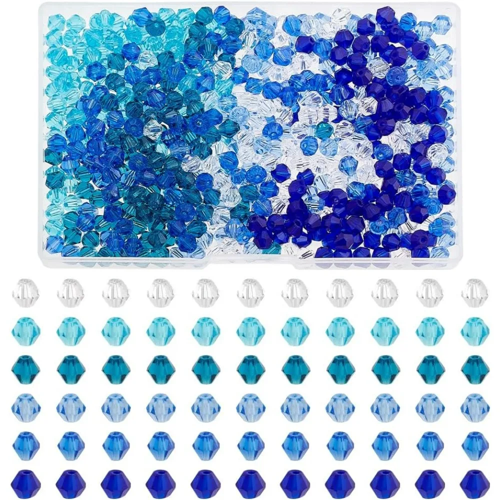 600PCS Bicone Crystal Beads, 6mm Blue Sea Faceted Glass Bead 6 Colors Loose Craft Spacer Beads for DIY Summer Bracelet Necklace