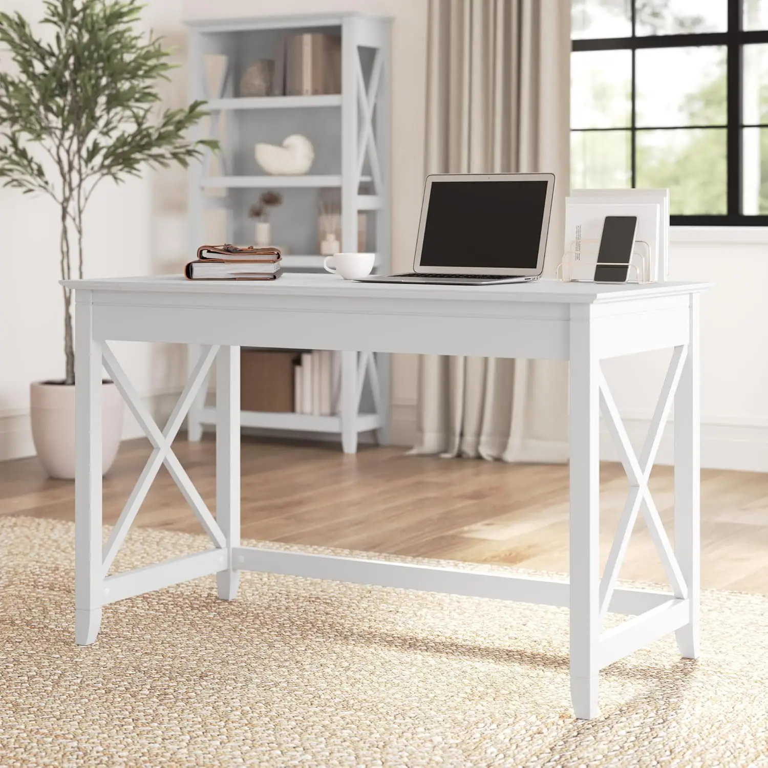 Bush Furniture Key West 48W Writing Desk in Pure White Oak