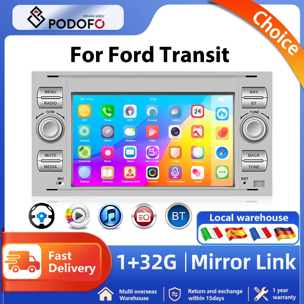 Podofo 2Din 1+32GB Android Car Radio Carplay For Ford Focus Mondeo S-max C-max Kuga Galaxy Fiesta Transit Fusion Player