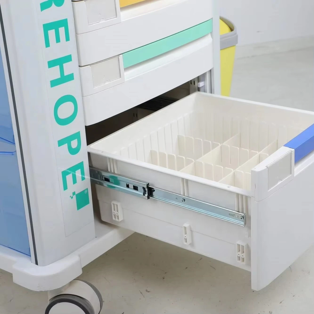 Multifunctional ABS Anesthesia Cart with Aluminum Alloy Support Column, Hospital Clinic Emergency Medication Trolley