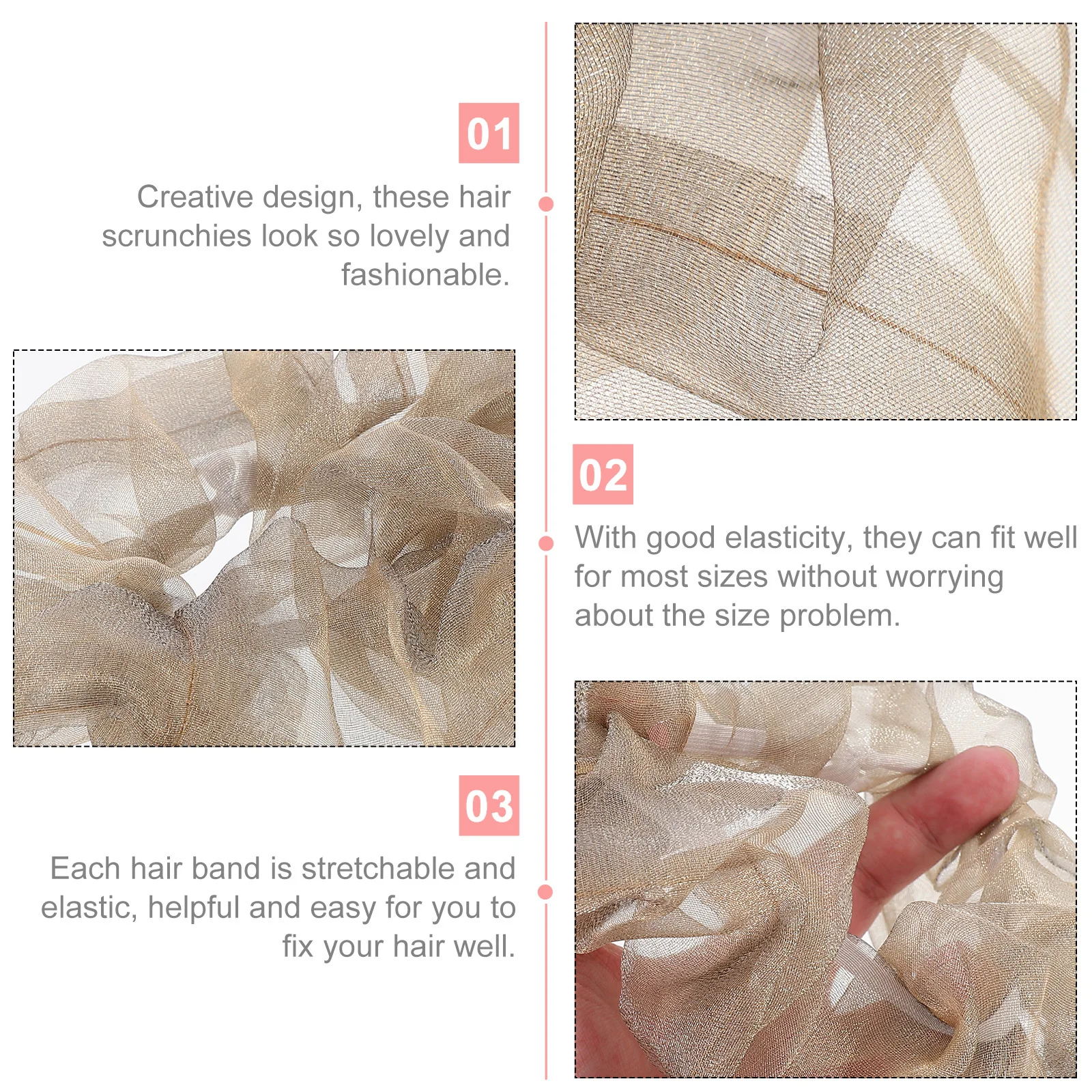 

3Pcs Retro Elastic Hair Scrunchies Ties for Women Comfortable Smooth Touch Durable Long Serving Life Perfect Gift Idea