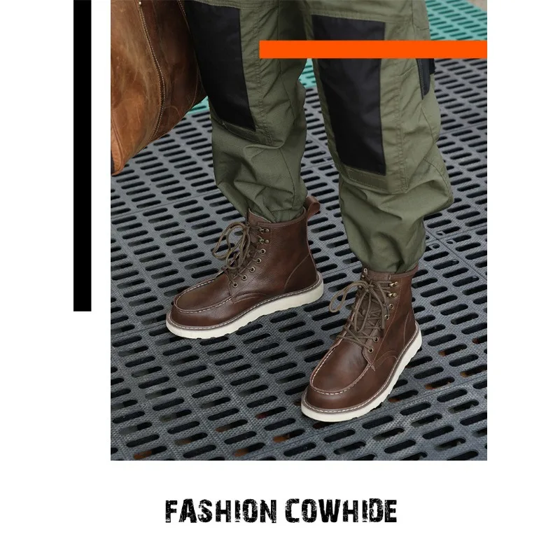 Cowhide Martin Style Labor Protection Shoes with Steel Toe Caps for Anti Smashing and Anti Puncture