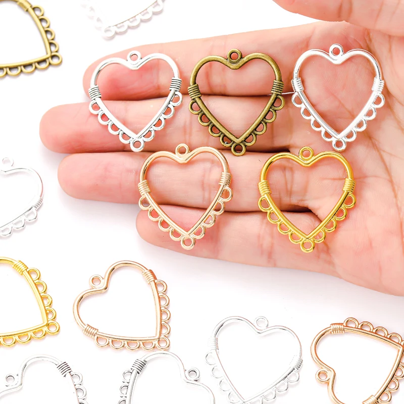 10pcs 5 Color porous Hollow heart shaped Charm for Necklace Keyring Pendant  DIY Handmade Jewelry Accessories 30*27mm A131