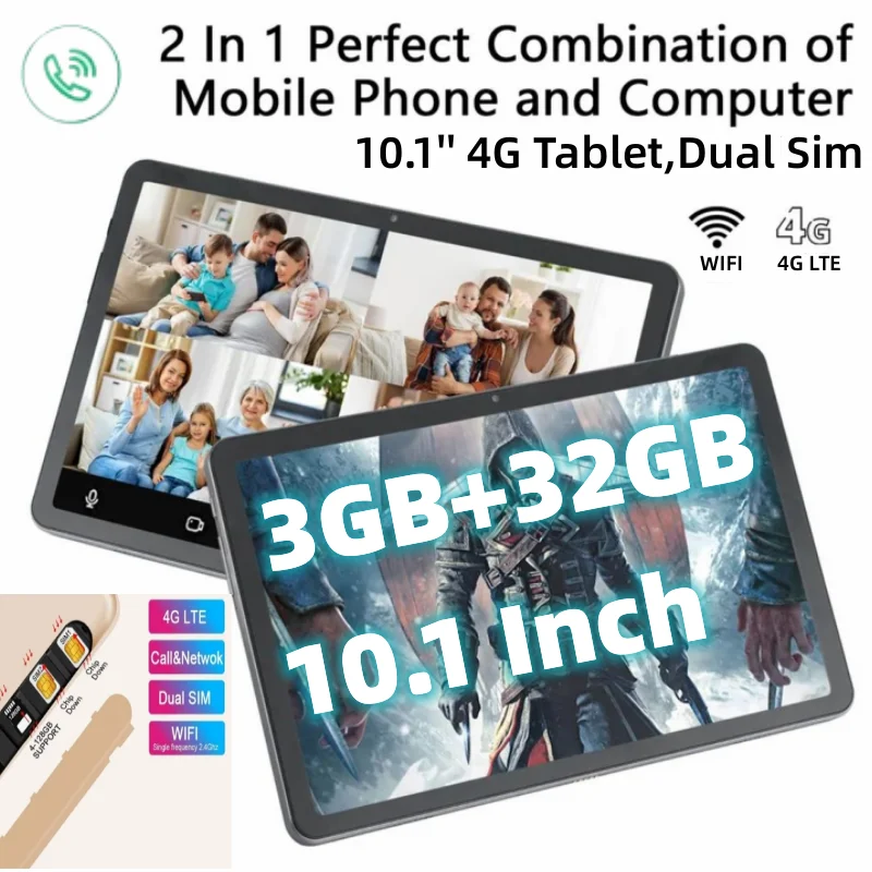 Tableta de 10,1 pulgadas con Android 9,0, Tablet con llamadas telefónicas 4G, 3GB de RAM, 32GB de ROM, procesador MTK9863, cuatro núcleos, pantalla