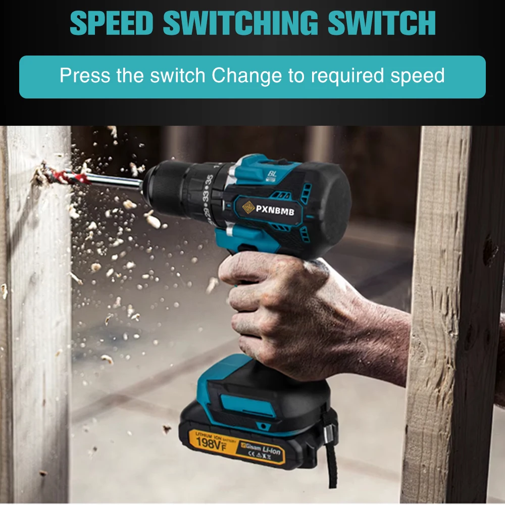 PXNBMB 65N.m 13 مللي متر 35 + 3 عزم الدوران فرش الكهربائية تأثير الحفر اللاسلكي مفك كهربائي أداة السلطة لماكيتا 18 فولت بطارية Pi #4