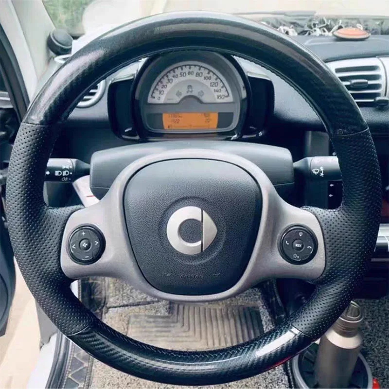 Fit For Mercedes-Benz smart 451 Fortwo 2009-2015 Auto Parts Hand-stitched black Genuine Leather nonslip car steering wheel cover