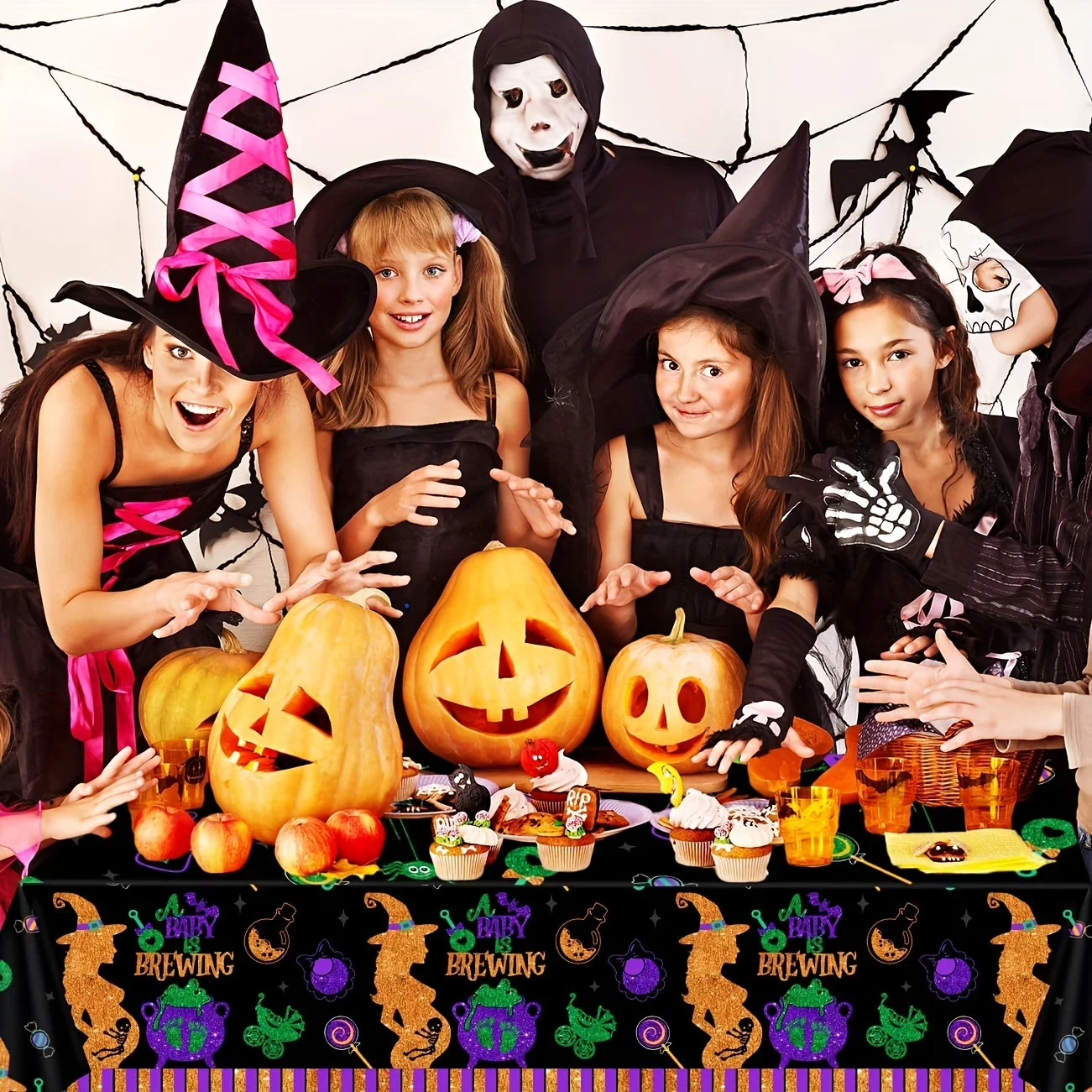 زينة استحمام الطفل للهالوين، 3 قطع من مفارش المائدة لحفلة الهالوين للأطفال، غطاء طاولة بلاستيكي للاستعمال مرة واحدة