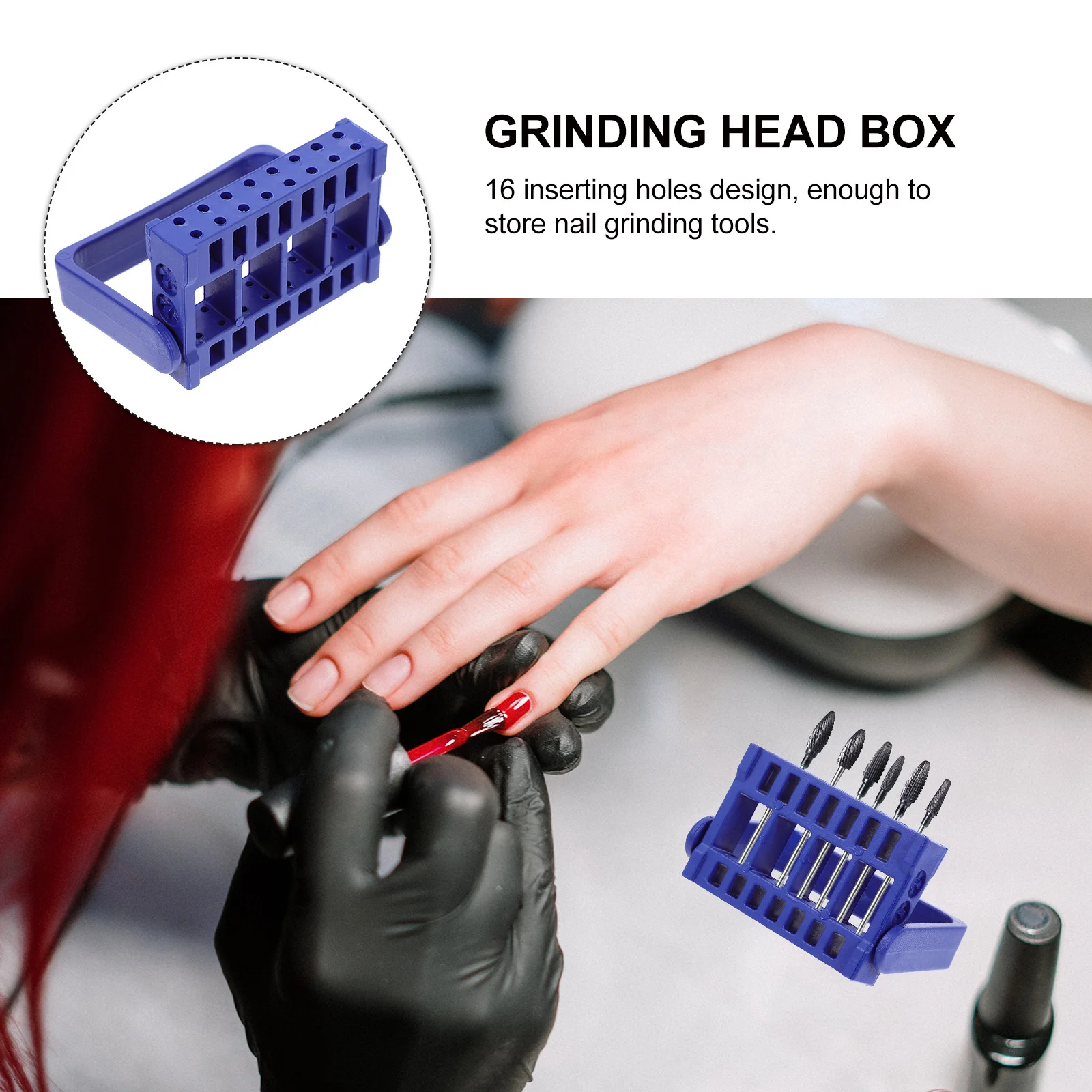 Cassetta degli attrezzi per molatura delle unghie a 16 fori Materiale durevole Organizzatore professionale per uso domestico Cassetta degli attrezzi per molatura delle unghie blu scuro