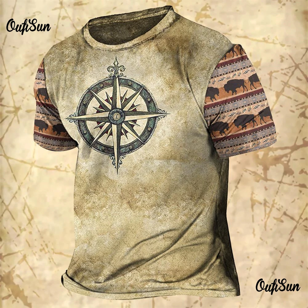 Men's Vintage T-shirts Cowboy Design Western America Tops 3D Printed O-Neck Oversized T-shirt Short Sleeve Streetwear