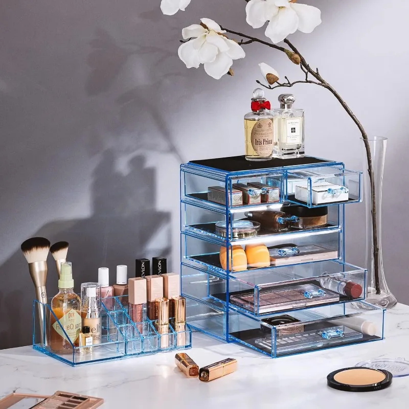 Clear Cosmetic Makeup Organizer - Make Up & Jewelry Storage, Case & Display - Spacious Design - Great Holder for Dresser, Bathro