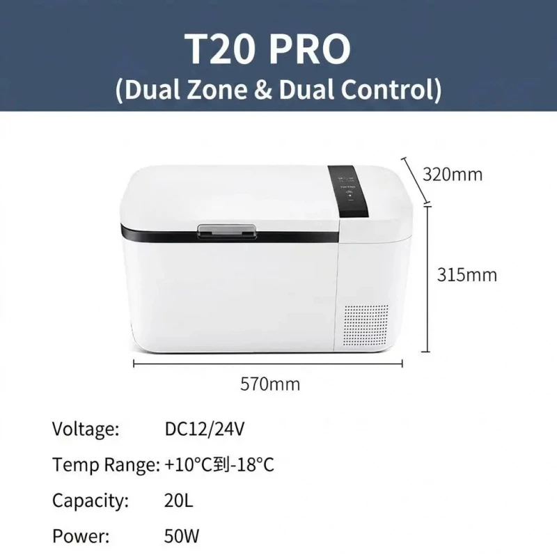 Sturdy 20L Dual Zone Portable Car Fridge Freezer Compressor Cooler -18C 10C for SUV RV Camping Travel Parts