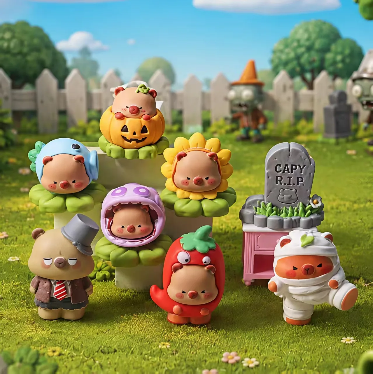 Kawaii Capybara Kapibala Mini Figurines Cosplay Zombie Style Animal Desktop Decoration Collectible Toy Gift