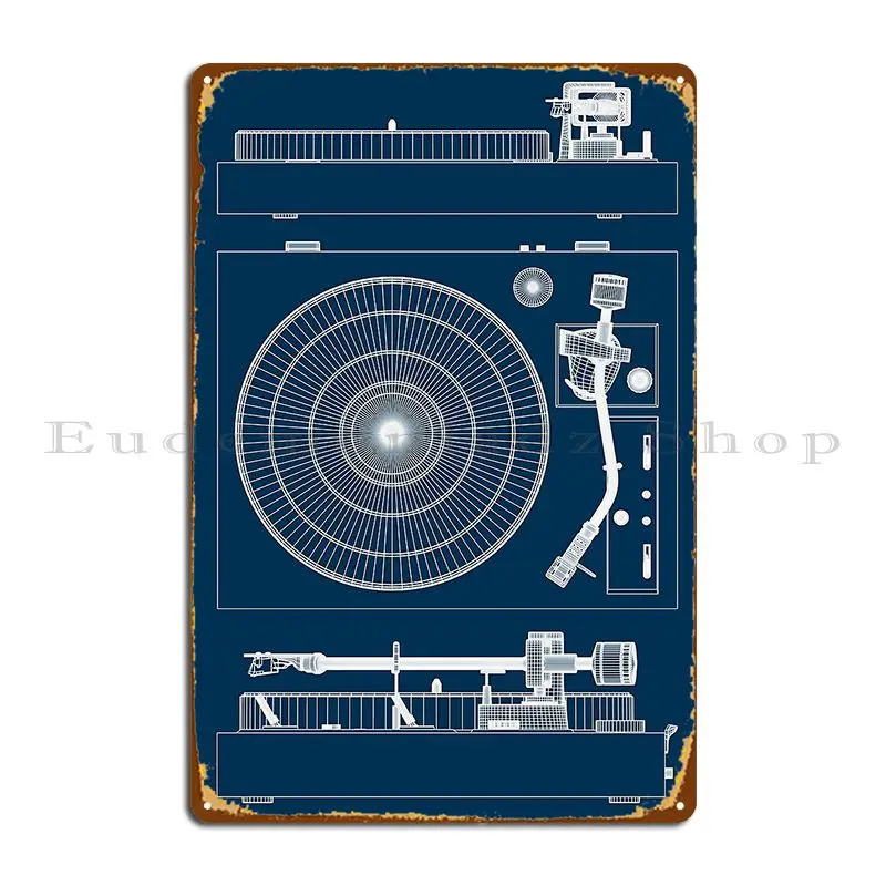 Blueprint Turntable Vinyl Player Metal Plaque Poster Party Kitchen Custom Customize Garage Tin Sign Poster