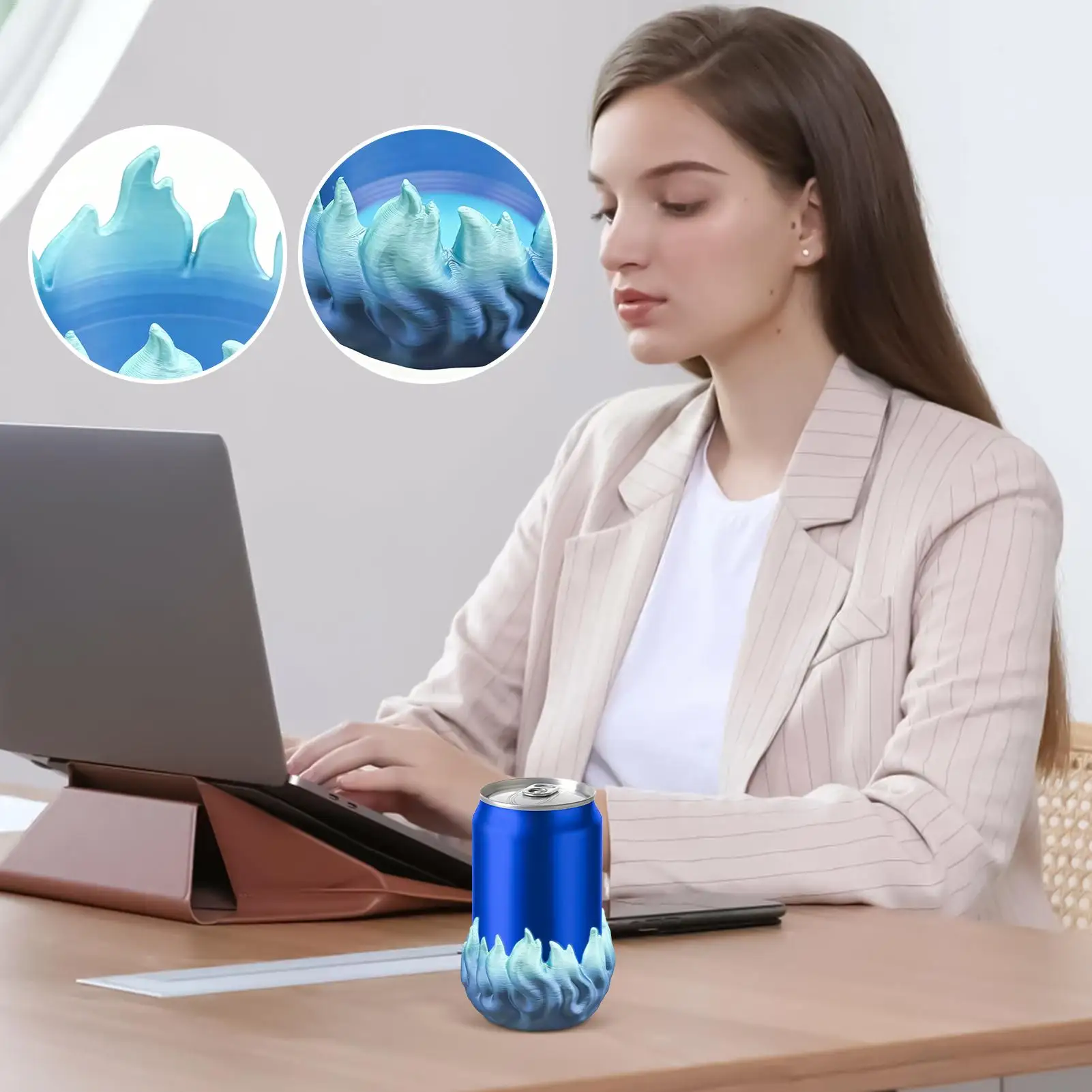 

Beer Holder 3d Printed Decorative Container Gradient Blue Flame Design Insulated Can Holders for Soda for Christmas 12oz Slim