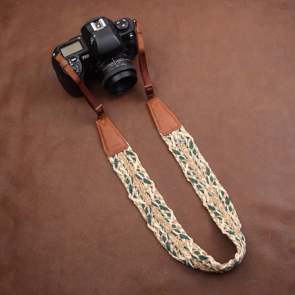 Camera Shoulder Neck Strap Belt Anti-Slip Adjustable Cotton Leather Woven Strap for DSLR Micro Single