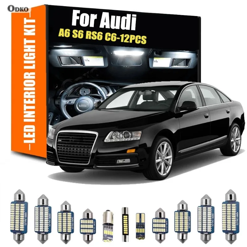 

Для Audi A6 S6 RS6 C6 12 шт. светодиодный комплект внутреннего освещения для автомобилей, запчастей и аксессуаров, автомобильные фары, сигнальная лампа