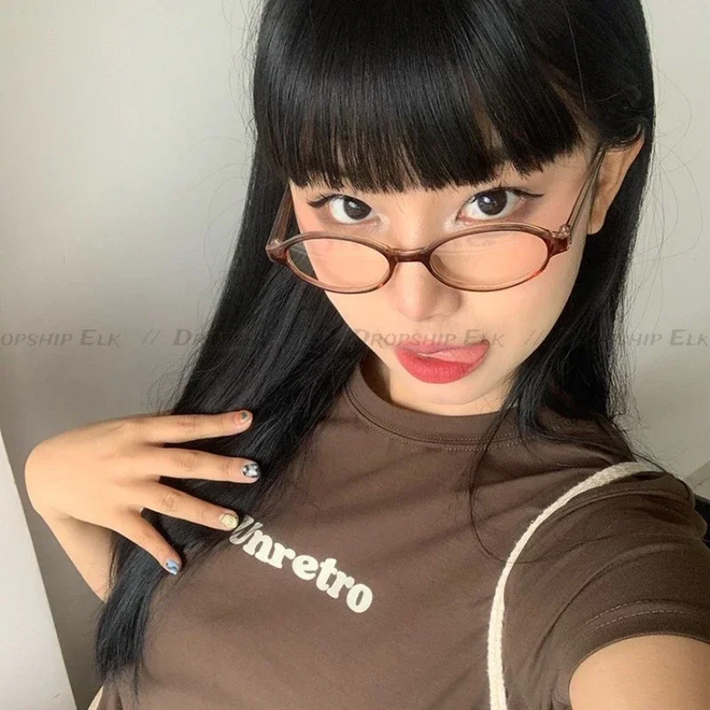 نظارات مضادة للضوء الأزرق للنساء ، بيضاوية ، مربعة ، ملونة ، إطار صغير ، نظارات كمبيوتر ، نظارات عتيقة ، جديدة ، Y2K