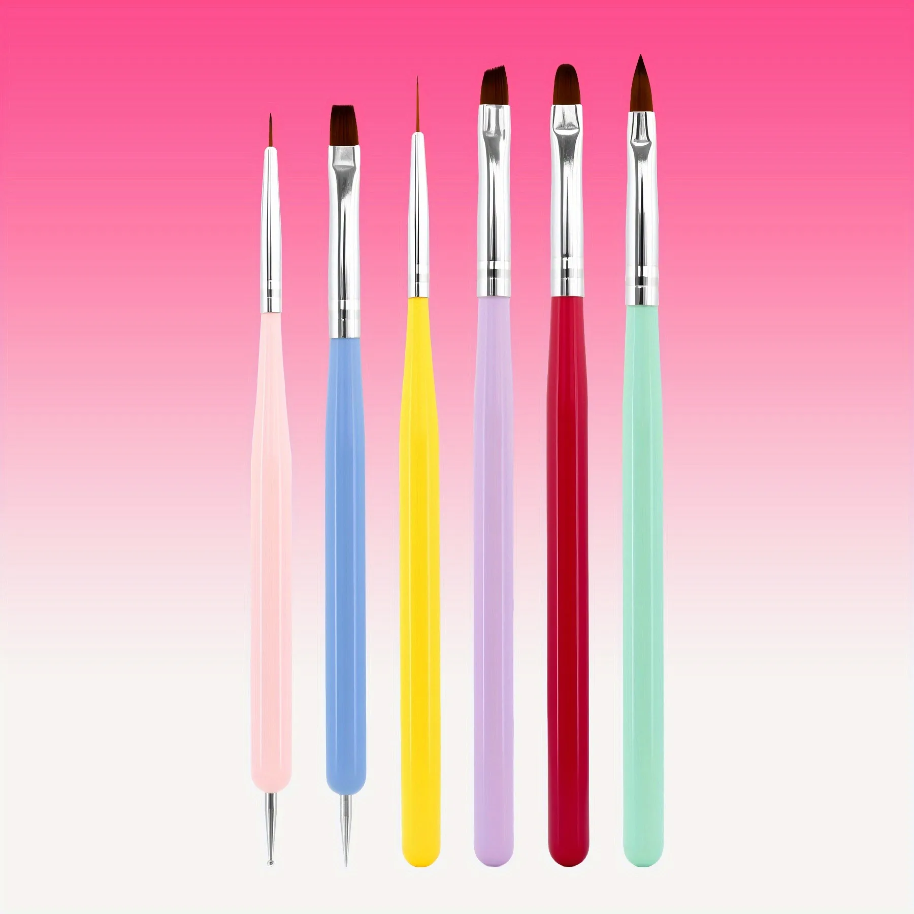 Gel-Nagellack-Nagelkunst-Pinsel-Set – 6-teilig, grau, Griff aus Holzlegierung, Holzkopf, Punktierstift, Salon- und DIY-Nagelkunst