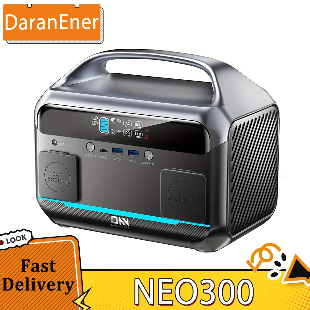 DaranEner NEO300 Portable Power Station, 300W 268.8Wh LiFePO4 Battery, USB-C PD60W, 110V Pure Sine Wave