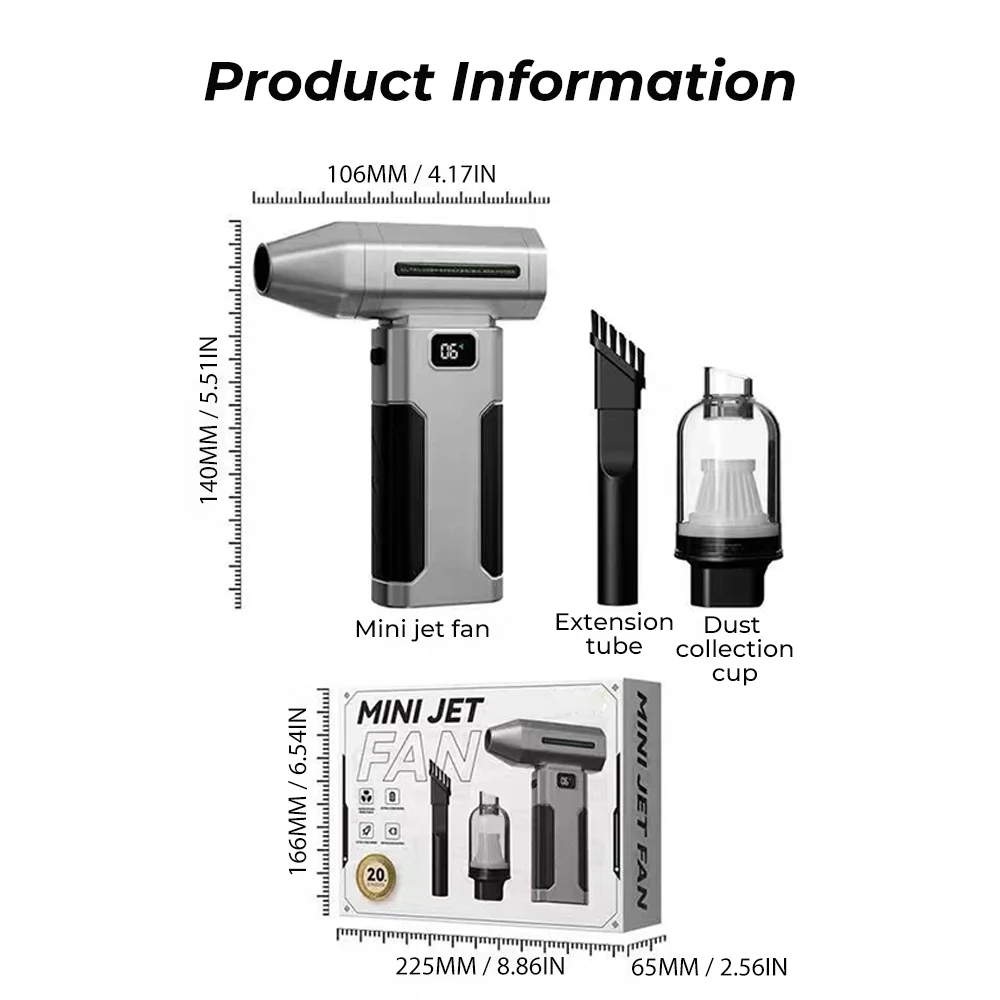 Mini Elektryczny Dmuchawa Powietrza 160000 RPM, Mocna Dmuchawa 6000mAh, Ręczna Dmuchawa do Kurzu Samochodowego, Bezszczotkowy Turbo Jet Fan, Odkurzacz Samochodowy
