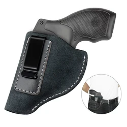 IWB Leather Holster Concealed Carry Gun Holster Suede Leather Pistol Holster Belt Clip J Frame Revolver Holter Hunting Airsoft